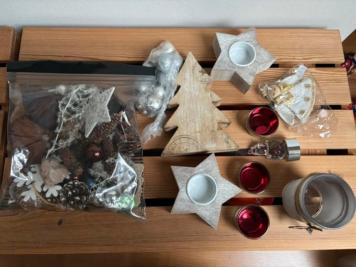 Kerst waxinelicht houten kerstboom kerstballen kerststukje, Diversen, Kerst, Zo goed als nieuw, Ophalen of Verzenden