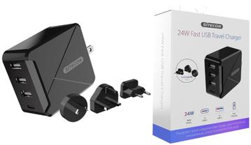 Sitecom 24W Reisoplader (CH-013,3x opzetplugs/4x USB, zwart) beschikbaar voor biedingen