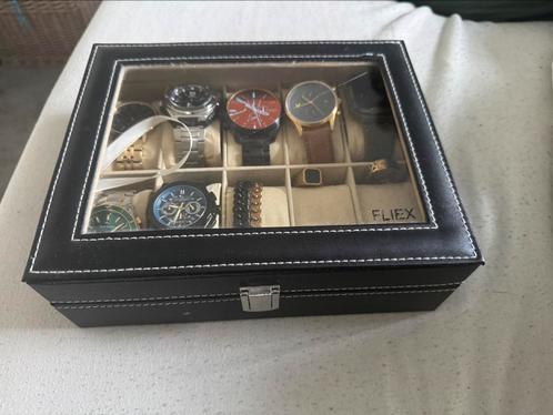 Horlogebox met horloges en sieraden, Sieraden, Tassen en Uiterlijk, Horloges | Heren, Zo goed als nieuw, Overige merken, Staal