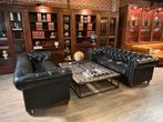 Twee orginele chesterfield banken vintage zwart leer, Ophalen, 100 tot 125 cm, Info@chesterfieldjunkie.nl, Zo goed als nieuw