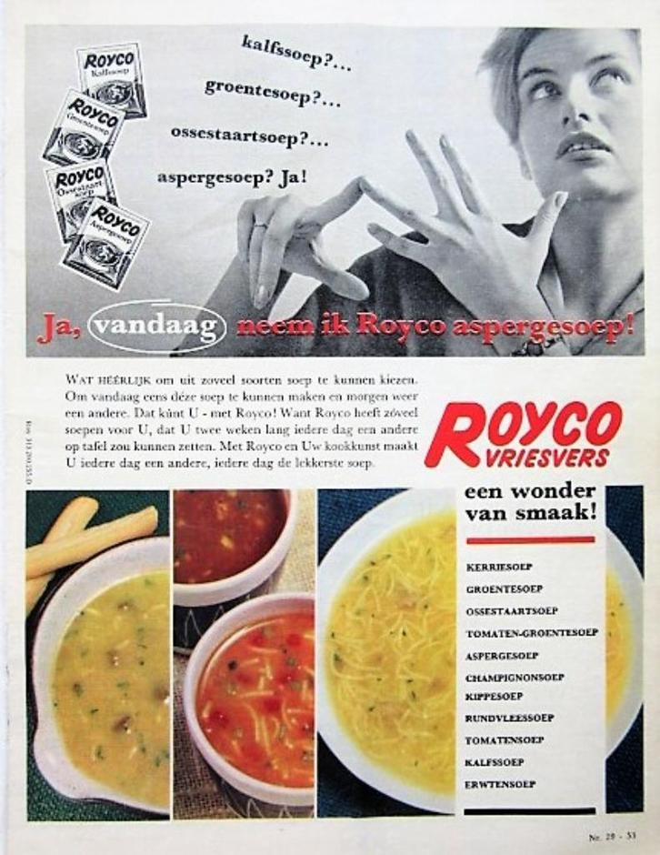 6 vintage advertenties reclames Royco soep 1958-62 soepen, Verzamelen, Merken en Reclamevoorwerpen, Gebruikt, Overige typen, Verzenden