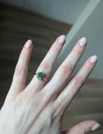 Vintage ring 14krt goud - Smaragd - Diamant, Goud, Met edelsteen, Ophalen of Verzenden, Ring
