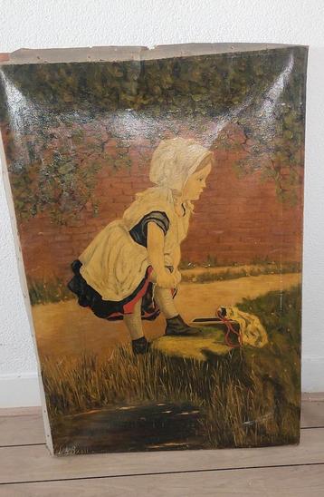 Oud schilderij meisje, gesigneerd Baaij 1922 beschikbaar voor biedingen