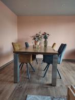 Houten Eettafel met RVS poten, Ophalen, Rechthoekig, 200 cm of meer, 50 tot 100 cm