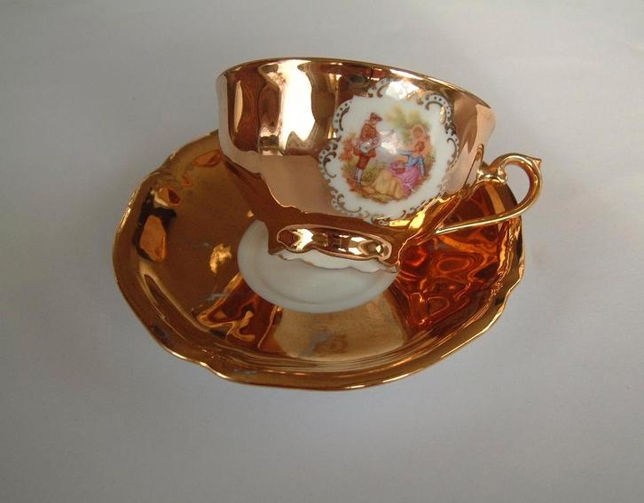 kop en schotel van mokka servies Schaller Wiesau Bavaria 3, Verzamelen, Porselein, Kristal en Bestek, Zo goed als nieuw, Kop en/of schotel