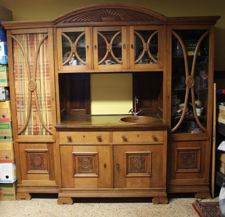 Jugendstill kast met koperen kraan en spoelbak, Antiek en Kunst, Antiek | Meubels | Kasten, Ophalen