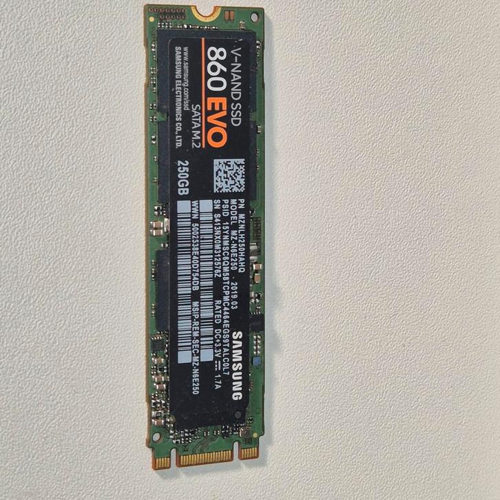 Samsung 860 EVO 256GB M.2 Sata SSD 2280, Computers en Software, Harde schijven, Gebruikt, Laptop, Intern, SSD, Overige aansluitingen