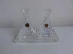Karaf, twee loodkristal 24% karafjes op kristallen plateau, Ophalen of Verzenden