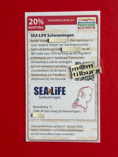 Voordeelbon 33 SEA LIFE Scheveningen 20% korting, Tickets en Kaartjes, Recreatie | Dierentuinen, Drie personen of meer, Kortingskaart