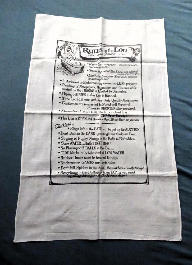 Witte katoenen theedoek * Rules of the Loo and Bath, Huis en Inrichting, Keuken | Textiel, Zo goed als nieuw, Theedoek of Handdoek