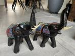 Houten olifanten met de hand geschilderd, Ophalen of Verzenden