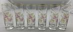 P. Courtinie 6x longdrink glazen roze bloemen goud rand, Verzenden, Kenduseditemsinfo@gmail.com, Overige stijlen, Kend Used Items EZ