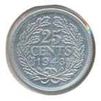 Nederland 25 Cent 1943 EP Wilhelmina, Postzegels en Munten, Munten | Nederland, Zilver, 25 cent, Ophalen of Verzenden, Koningin Wilhelmina