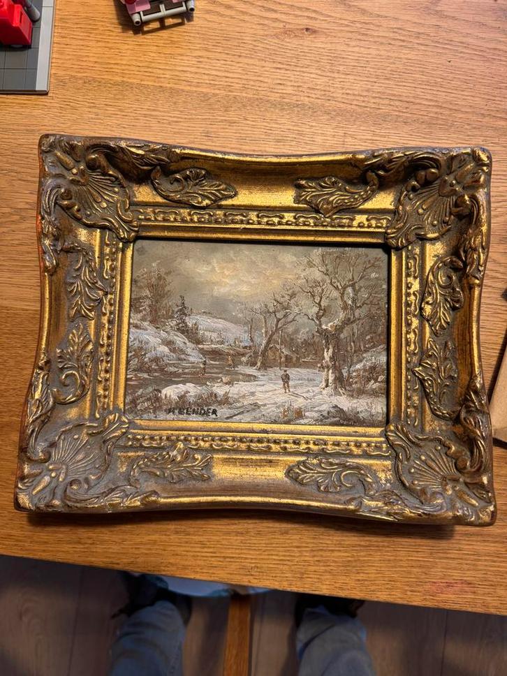 Schilderij Winterlandschap met Gouden Lijst, Antiek en Kunst, Kunst | Schilderijen | Klassiek, Ophalen of Verzenden