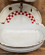 Wit rood geblokt Frans emaille waterreservoir, Ophalen of Verzenden