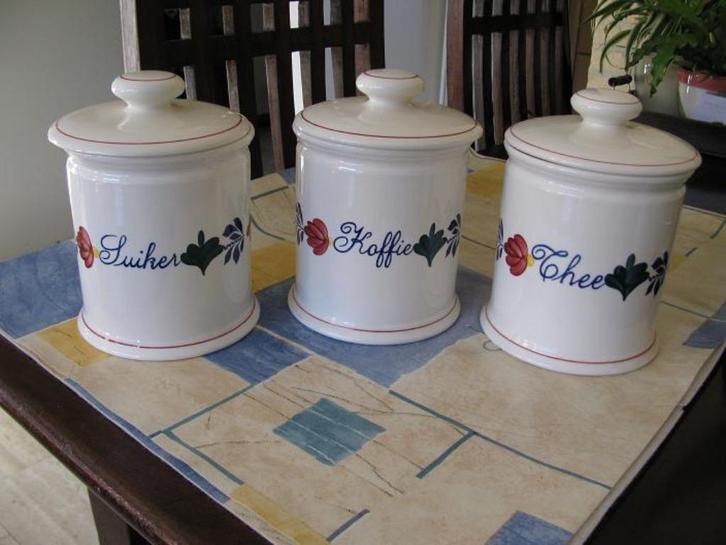 Boerenbont voorraadpotten koffie/thee/suiker Boerenbond, Huis en Inrichting, Keuken | Servies, Gebruikt, Overige typen, Boerenbont