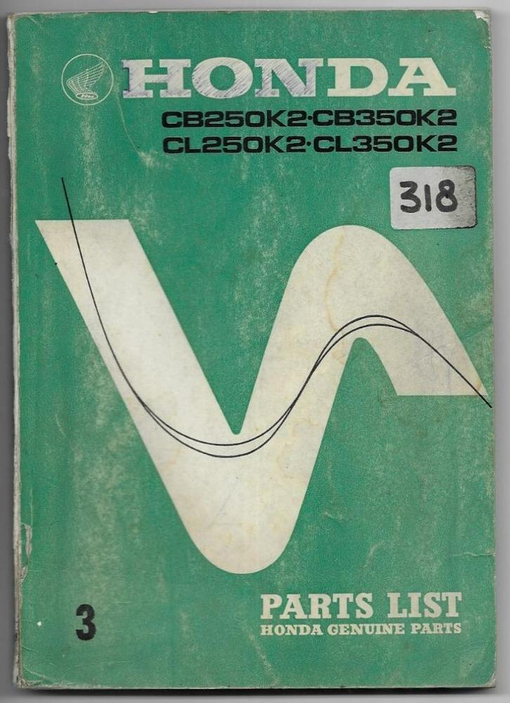 Honda CB250 K2 CB350 K2 CL250 K2 CL350 K2 parts list (3314z), Motoren, Handleidingen en Instructieboekjes, Honda, Verzenden