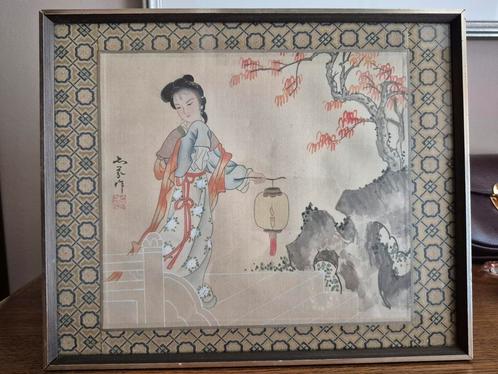 Chinese beschildering gouache op zijde, Antiek en Kunst, Kunst | Niet-Westerse kunst, Ophalen of Verzenden