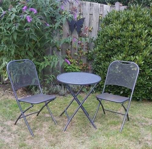 Bistro set met 2 stoelen en 1 tafel opklapbaar, Tuin en Terras, Tuinsets en Loungesets, Gebruikt, Tuinset, Overige materialen