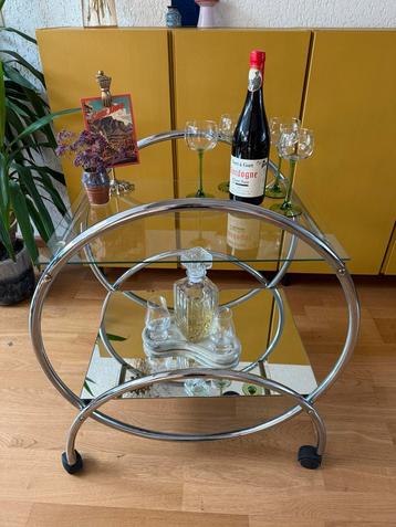 Art Deco Dranken Trolley met Glas & Spiegel beschikbaar voor biedingen