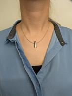 Stalen halsketting met diamant hanger, Ophalen, Zilver, Overige materialen, Met edelsteen