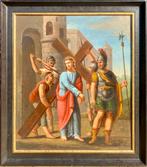 “De Kruisweg”, 18 e eeuws kleurrijk Religieus schilderij., Ophalen of Verzenden