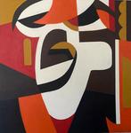 Groot abstract portret  in moderne kleurstelling. 100x100, Ophalen of Verzenden
