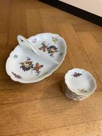 Antiek serveerschaaltje met 8 miniatuur bordjes bloemenprint, Ophalen