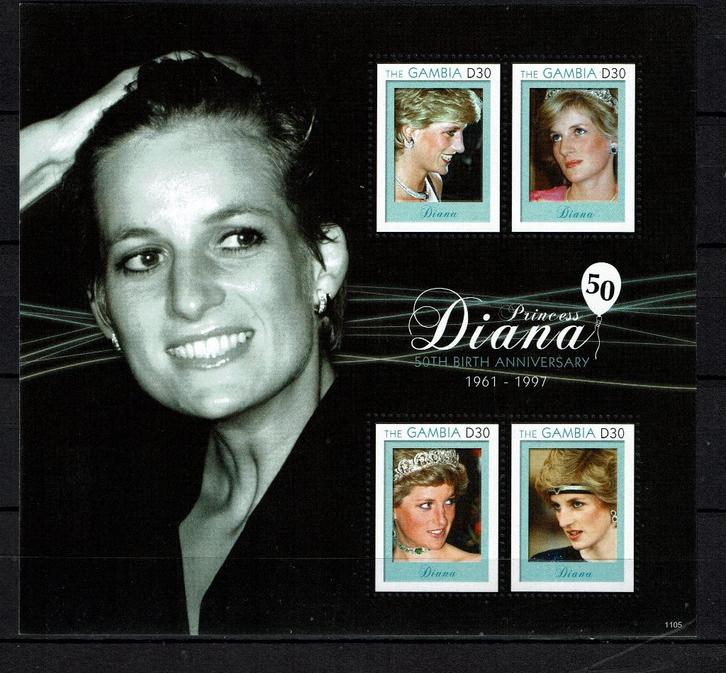 gambia 2011 pf blok lady diana koningshuis royalty, Postzegels en Munten, Postzegels | Thematische zegels, Postfris, Koningshuis