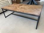 Salontafel teakhout/metaal met visgraat motief, Huis en Inrichting, Tafels | Salontafels, Ophalen, Gebruikt, 50 tot 100 cm, 100 tot 150 cm