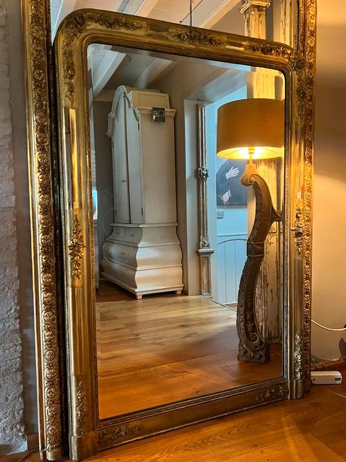 Antieke bladgouden Franse spiegel schouwspiegel 160 x 110 cm, Antiek en Kunst, Antiek | Spiegels, 100 tot 150 cm, 150 tot 200 cm