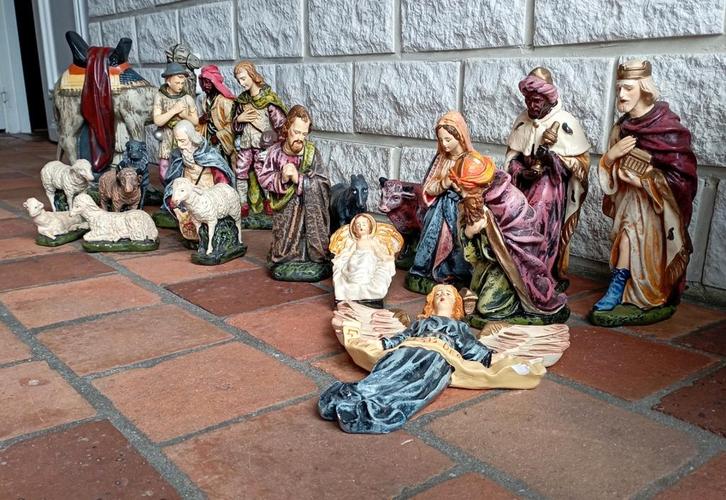 Antieke Kerstgroep - 21 Delig - Zeer Groot, Antiek en Kunst, Antiek | Religie, Ophalen