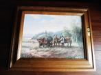 kunstdruk van C. Pila werkpaarden in bos, Ophalen
