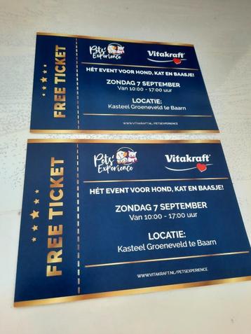 2 tickets Pets' Experience  - zondag 7 september Baarn beschikbaar voor biedingen