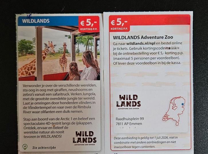 WILDLANDS Adventure Zoo Emmen €5,- korting p.p., Tickets en Kaartjes, Kortingen en Cadeaubonnen