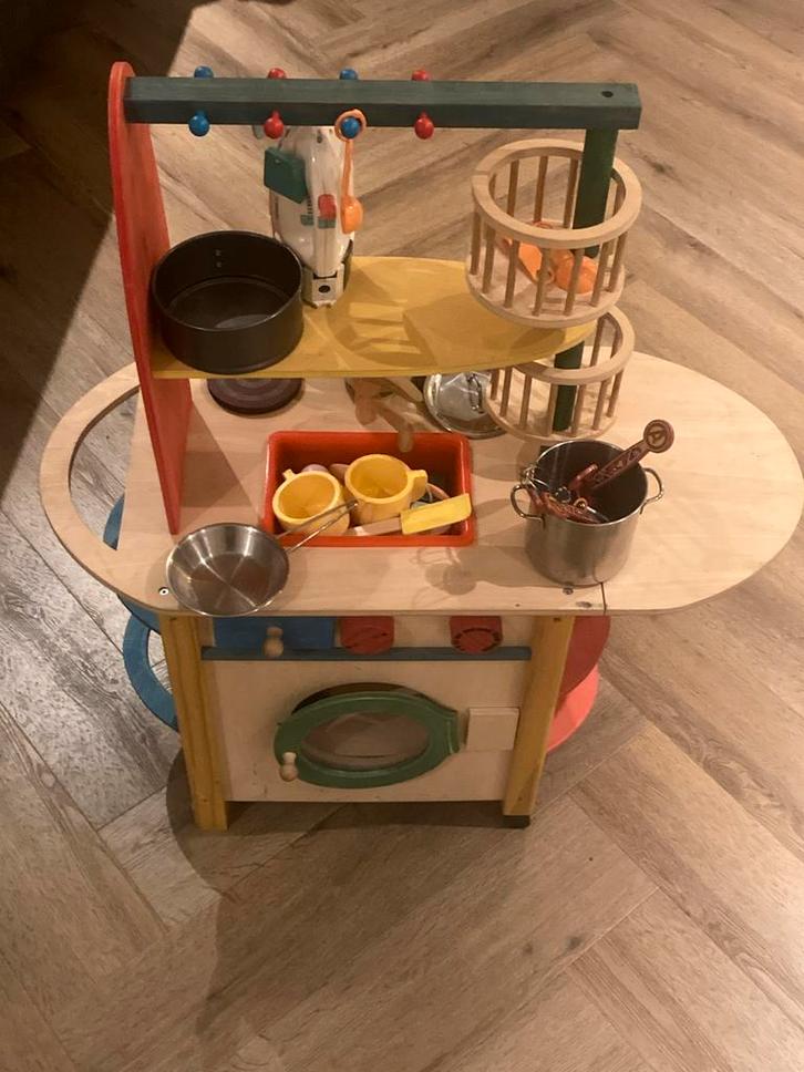 Houten Speelkeuken met Accessoires, Kinderen en Baby's, Speelgoed | Speelkeukens, Gebruikt, Speelkeuken, Hout, Ophalen