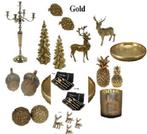 Goud; kerstboom Kandelaar hert krans dennenappel windlicht, Verzenden, Nieuw