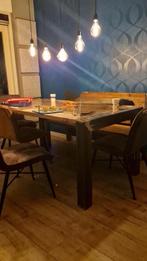 Industriële eettafel en eetkamerbank, Ophalen, 50 tot 100 cm, Zo goed als nieuw, Vijf personen of meer