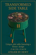 Uniek groen bijzettafeltje met bloemdesign, 45 tot 60 cm, Minder dan 55 cm, Rond, Nieuw