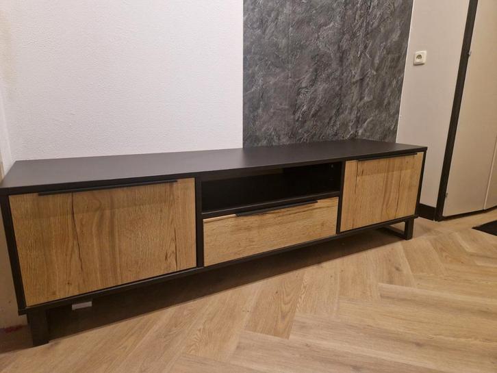Tv-meubel eiken/antraciet 185x52x48 (BxHxD), Huis en Inrichting, Kasten | Televisiemeubels, Zo goed als nieuw, Minder dan 100 cm