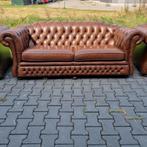 Originele Chesterfield bank + 2 fauteuils en GRATIS BEZORGD, Chesterfield, Rechte bank, Gebruikt, Leer