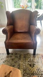 Engelse schapenleder oorfauteuil, Huis en Inrichting, Fauteuils, Ophalen of Verzenden, Gebruikt, 50 tot 75 cm