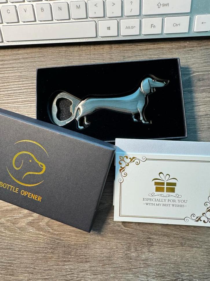 Zilveren Teckel Bieropener Luxe Giftset - Nieuw, Huis en Inrichting, Keuken | Keukenbenodigdheden, Nieuw, Ophalen of Verzenden