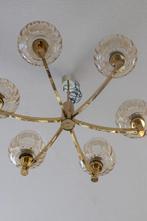 Gouden Kroonluchter met Glazen Bollen - 6 Arms, Ophalen, Gebruikt, Glas, Minder dan 50 cm