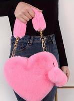 Fluffy knal roze tas in hart vorm nieuw!, Sieraden, Tassen en Uiterlijk, Tassen | Damestassen, Ophalen of Verzenden, Nieuw, Roze