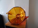 Art Deco grote Schaal op voet Boheems, amber, Antiek en Kunst, Antiek | Glas en Kristal, Ophalen of Verzenden