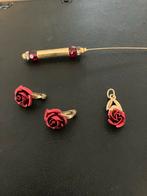 Set: Dasspeld, Oorbellen & Hangertje met Rozen, Gebruikt, Ophalen of Verzenden, Rood, Overige materialen