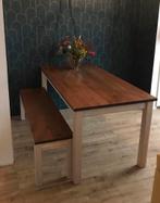 Eiken eettafel met bankje - 160x80, Ophalen, Gebruikt, Eikenhout, 50 tot 100 cm