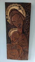 vintage groot houtsnijwerk bladgoud Maria en Jezus curiosa, Ophalen