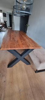 Zware houten Eettafel 200x90 - Metalen X-Poot, Huis en Inrichting, Tafels | Eettafels, Ophalen, 200 cm of meer, 50 tot 100 cm
